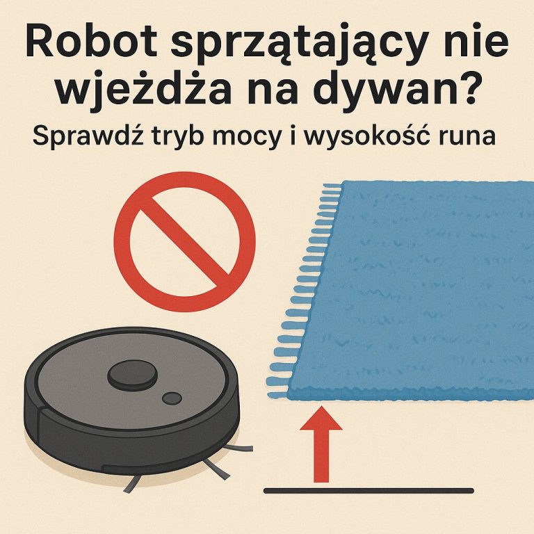 Robot sprzątający nie wjeżdża na dywan Sprawdź tryb mocy i wysokość runa