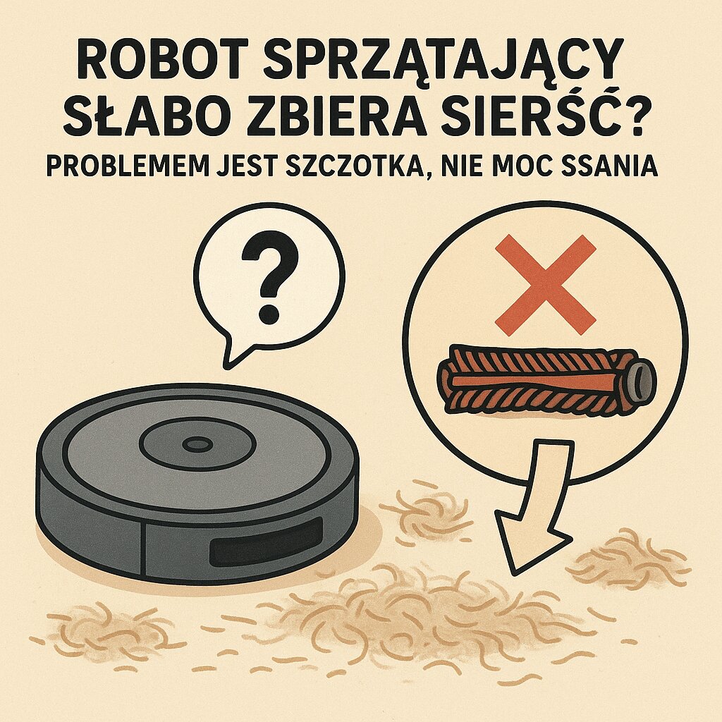 Robot sprzątający słabo zbiera sierść Problemem jest szczotka, nie moc ssania