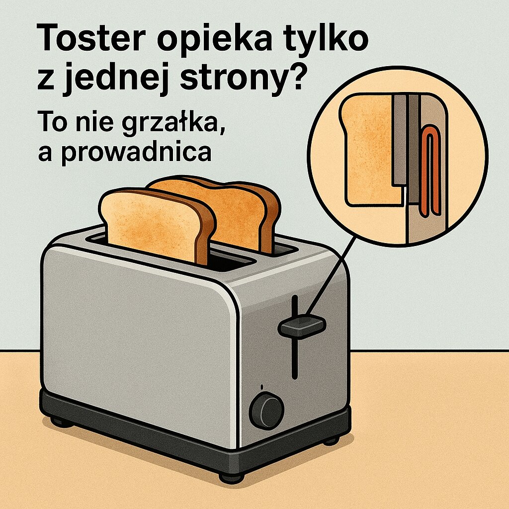 Toster opieka tylko z jednej strony To nie grzałka, a prowadnica