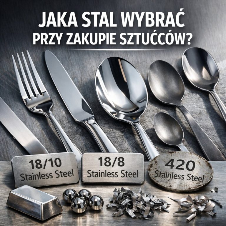 Daj mi grafikę kwadratową do artykułu na temat Jaką stal wybrać przy zakupie sztućców