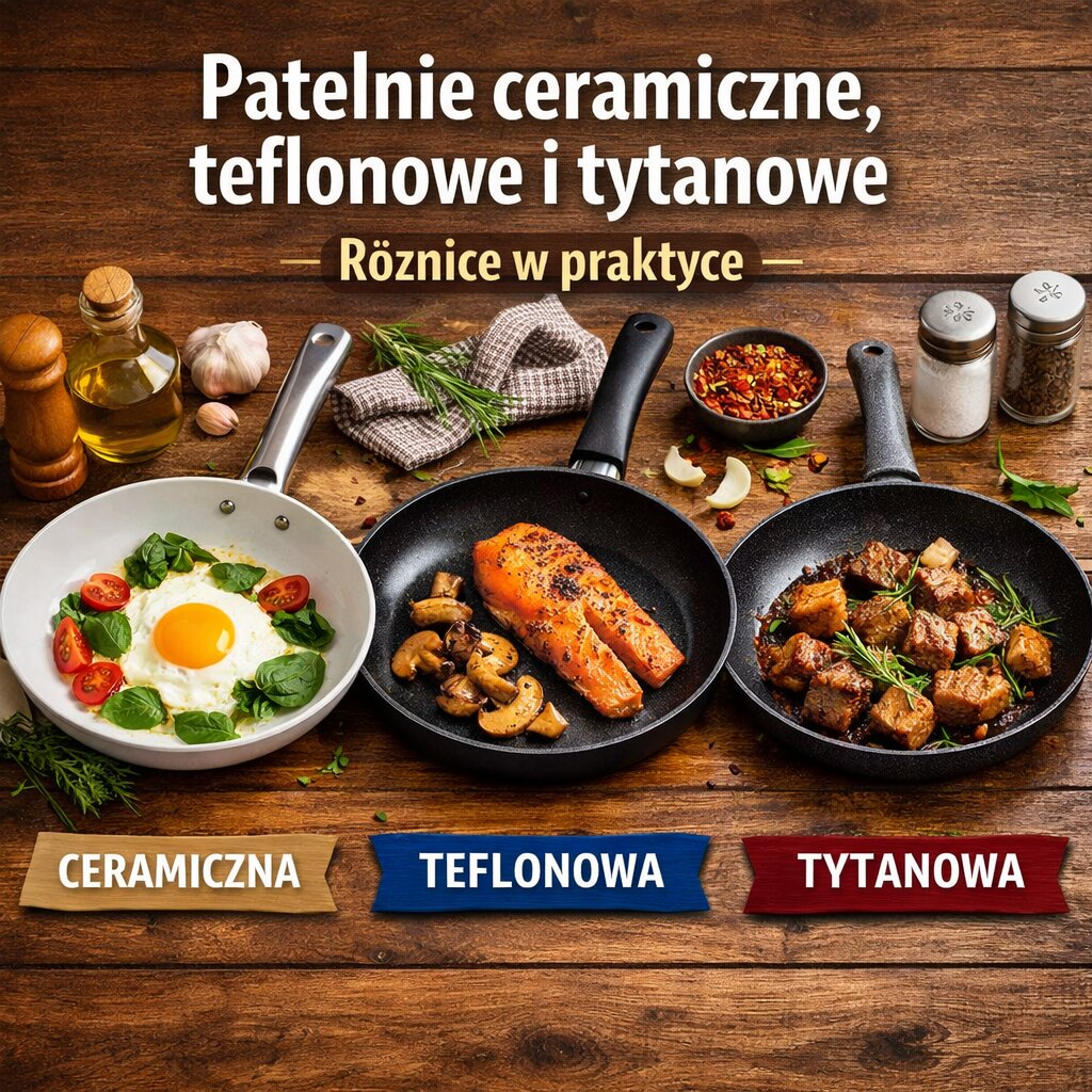 # Patelnie ceramiczne, teflonowe i tytanowe – różnice w praktyce